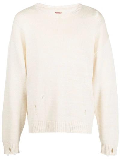 Kapital Distressed Intarsia Cotton-blend Sweater In White