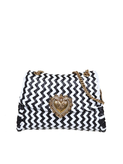 Dolce & Gabbana Devotion Shoulder Bag In Black And White