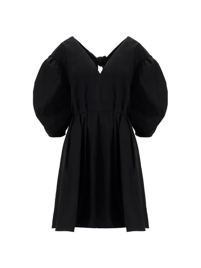 Msgm Puffed Sleeve Cotton Dress In Black