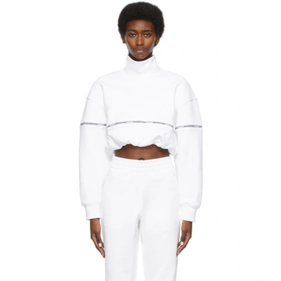 Alexander Wang T Cropped Jacquard-trimmed Cotton-blend Jersey Sweatshirt In White