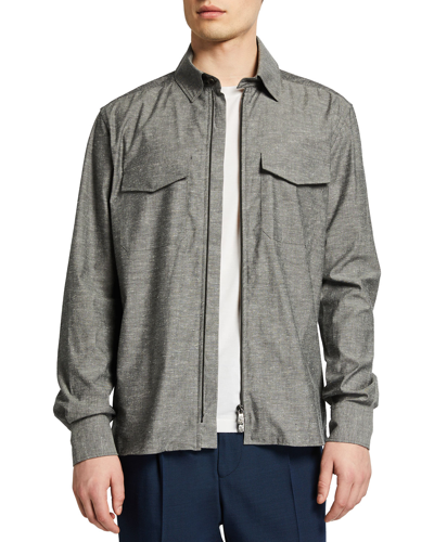 Corneliani Men's Melange Zip-front Overshirt In Charcoal