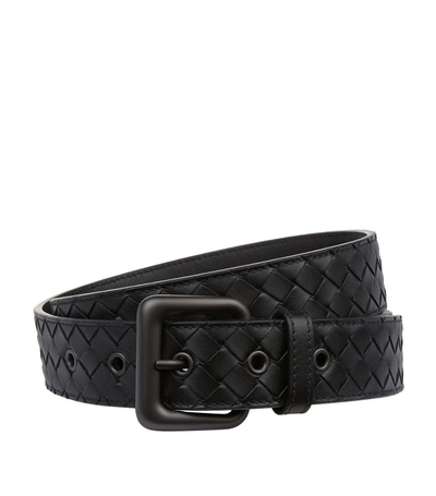 Bottega Veneta Cintura Intrecciato Leather Belt In Black