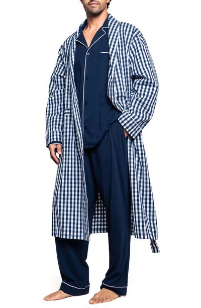 Petite Plume Gingham Cotton Twill Robe In Navy