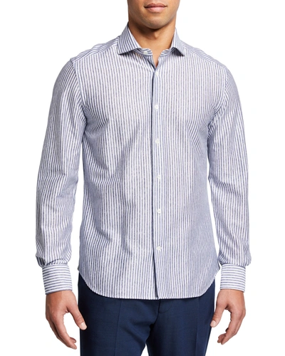 Corneliani Men's Striped Sport Shirt In Blue/white