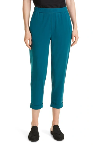 Eileen Fisher Organic Stretch Cotton Jersey Cropped Slim Pants In Agean