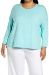 Eileen Fisher Organic Cotton Jersey Long-sleeve Crewneck Top In Aqua