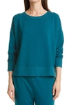 Eileen Fisher Organic Cotton Jersey Long-sleeve Crewneck Top In Coast