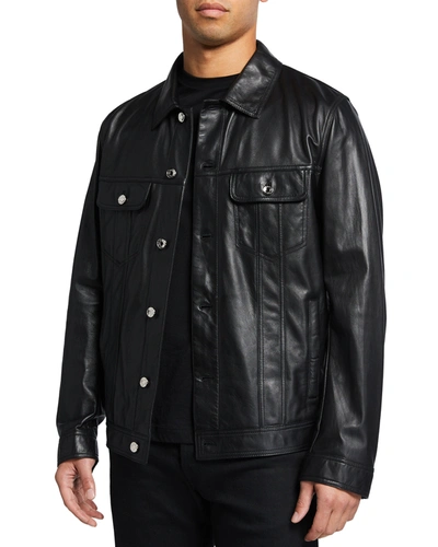Dolce & Gabbana Men's Lamb Leather Field Jacket In Black