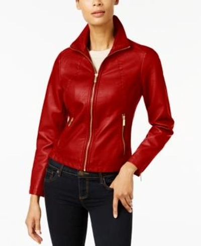 Kenneth Cole Faux-leather Moto Jacket In Ruby