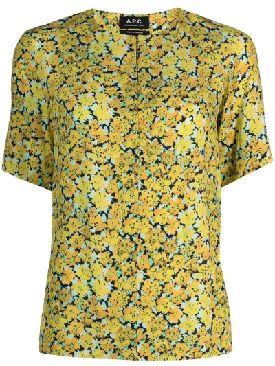 A.p.c. Short-sleeve Floral Blouse In Yellow