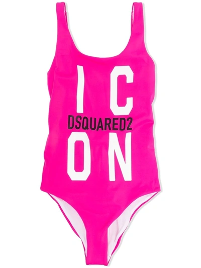 Dsquared2 Kids' One-piece Swimsuit With Print In Magenta