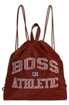 Hugo Boss Drawstring Bag In Lightweight Nylon With Exclusive Logo- Brown Men's Backpacks