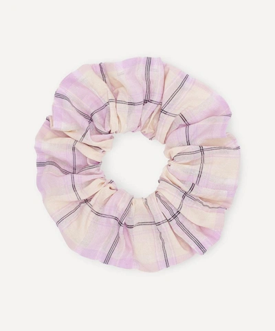 Ganni Seersucker Check Organic Cotton-blend Scrunchie In Orchid Bloom