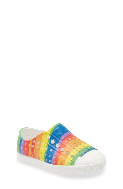 Native Shoes Babies' Jefferson Water Friendly Perforated Slip-on In Rainbow Multi Stripe/ White