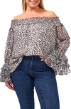 Cece Leopard Print Off The Shoulder Ruffle Blouse In Soft Ecru