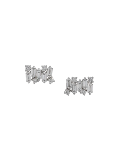 Suzanne Kalan 18k White Gold Fireworks Diamond Baguette Cluster Stud Earrings