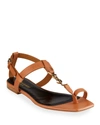 Saint Laurent Cassandra Ysl-plaque Leather Sandals In Tan