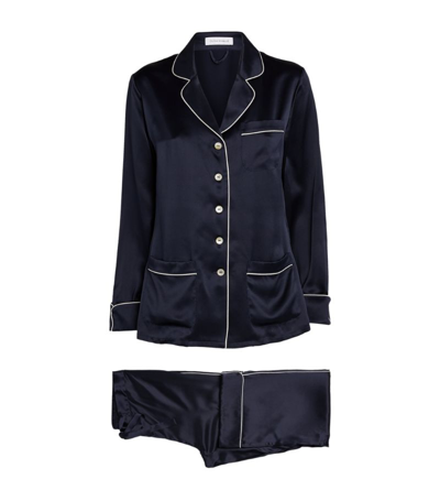 Olivia Von Halle Silk Coco Pyjama Set In Navy Ivory Core