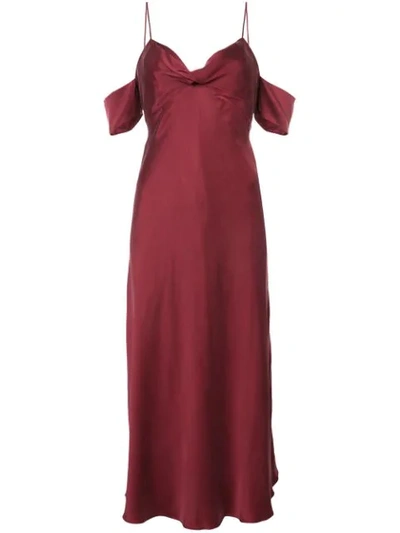 Zimmermann Draped Cut-out Shoulder Silk Slip Dress In Burgundy