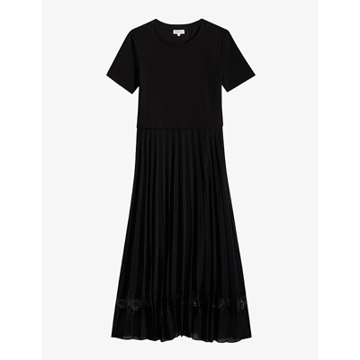 Claudie Pierlot Telie Pleated Cotton Midi Dress In Black