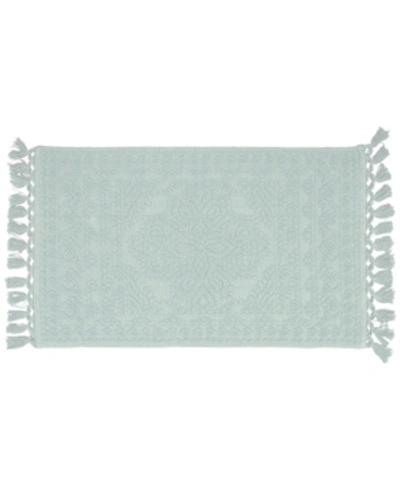 French Connection Nellore Fringe Cotton 17" X 24" Bath Rug Bedding In Light Blue