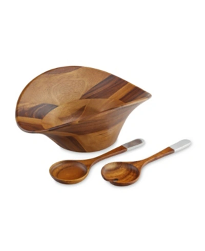 Nambe Ripple Salad Bowl With Servers In Brown