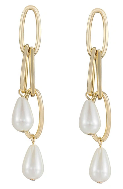 Ettika Oval Link Pearl Dangle Earrings In Gold Plated