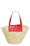 Christian Louboutin Loubishore Logo Straw Tote In Naturel/ Loubi