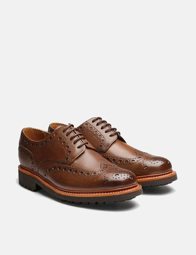 Grenson Archie Brogue Shoes (commando Sole) In Dark Brown