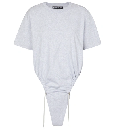 Y/project Ruched Cotton Jersey T-shirt Bodysuit In Grey