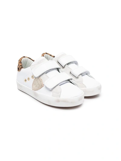 Philippe Model Paris Leopard Leather Strap Sneakers In White