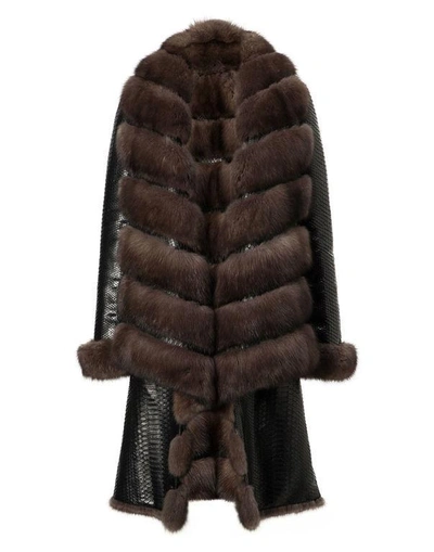Philipp Plein Fur Coat Long "liar Zibellin" In Brown