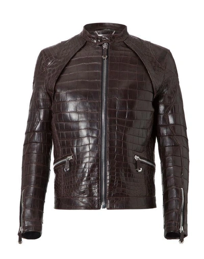 Philipp Plein Leather Bomber "jeffrey" In Dark Brown