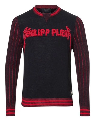 Philipp Plein Pullover Round Neck Ls "ieyasu" In Black+red Sport