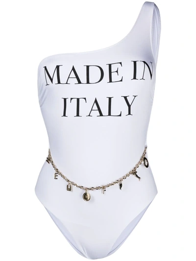 Elisabetta Franchi Slogan-print Chain Swimsuit In White