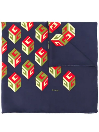 Gucci Scarf Navy G Geometrico In Red