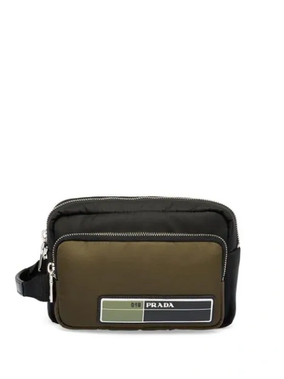 Prada Logo Patch Multi-pocket Pouch In Nero+mimetico