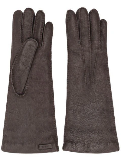 Prada Tonal Stitching Leather Gloves In Bianco+nero