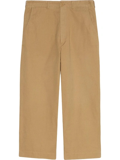 Gucci Cat-embroidered Wide-leg Trousers In Beige