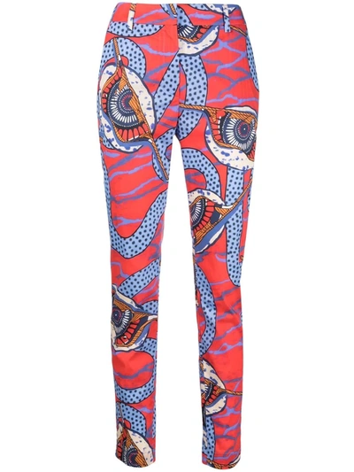 Stella Jean Snake Print Pants In Red And Light Blue