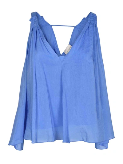 Forte Forte Cotton And Silk Voile Top In Light Blue