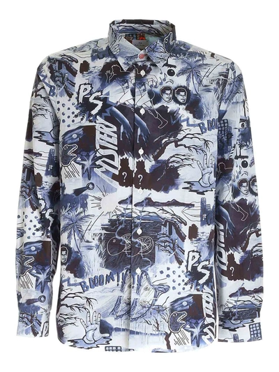 Ps By Paul Smith Printed Shirt In Blue And Light Blue