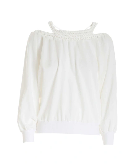 Alberta Ferretti Crocket Effect Detail Sweater In White