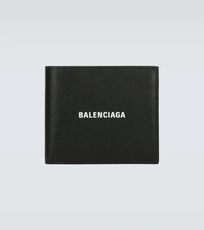 Balenciaga Square Folded Cash Wallet In 1061 Black/l Gl In T