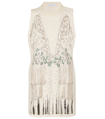 Jw Anderson Embellished Cotton And Silk Tank Top In Off White