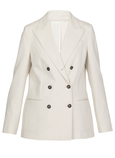 Brunello Cucinelli Double-breasted Stretch-cotton Jersey Blazer In White