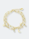 Sterling Forever Women's Moon & Star 14k Goldtone & Crystal Multi-strand Bracelet
