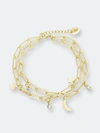 Sterling Forever Women's Moon & Star 14k Goldtone & Crystal Multi-strand Bracelet In Neutral