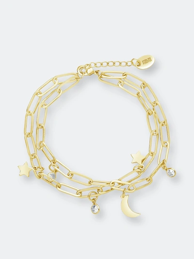 Sterling Forever Women's Moon & Star 14k Goldtone & Crystal Multi-strand Bracelet In Gold