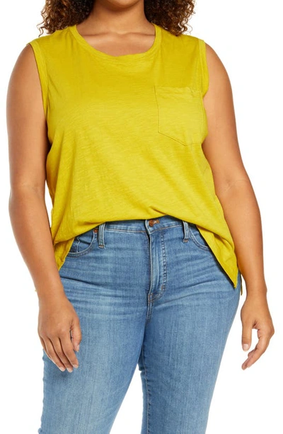 Madewell Whisper Cotton Pocket Muscle Tank In Gilded Chartreuse